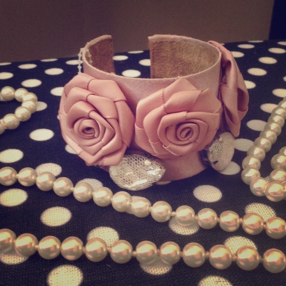 Pale pink & bling cuff bracelet