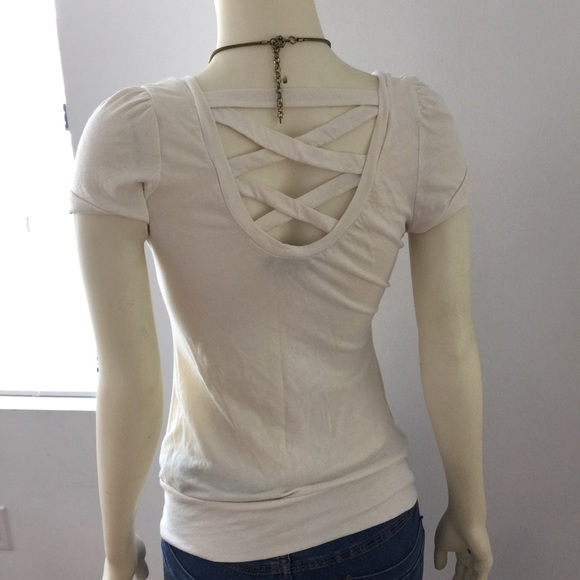 Simple Beige T-Shirt with Criss-Cross Back