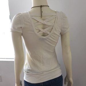 Simple Beige T-Shirt with Criss-Cross Back