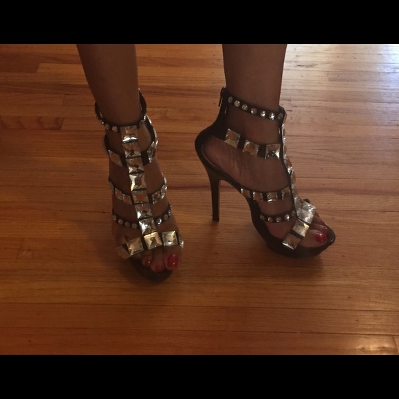 Black rhinestone gladiator heels