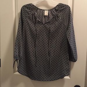 Black and white diamond/square peasant blouse