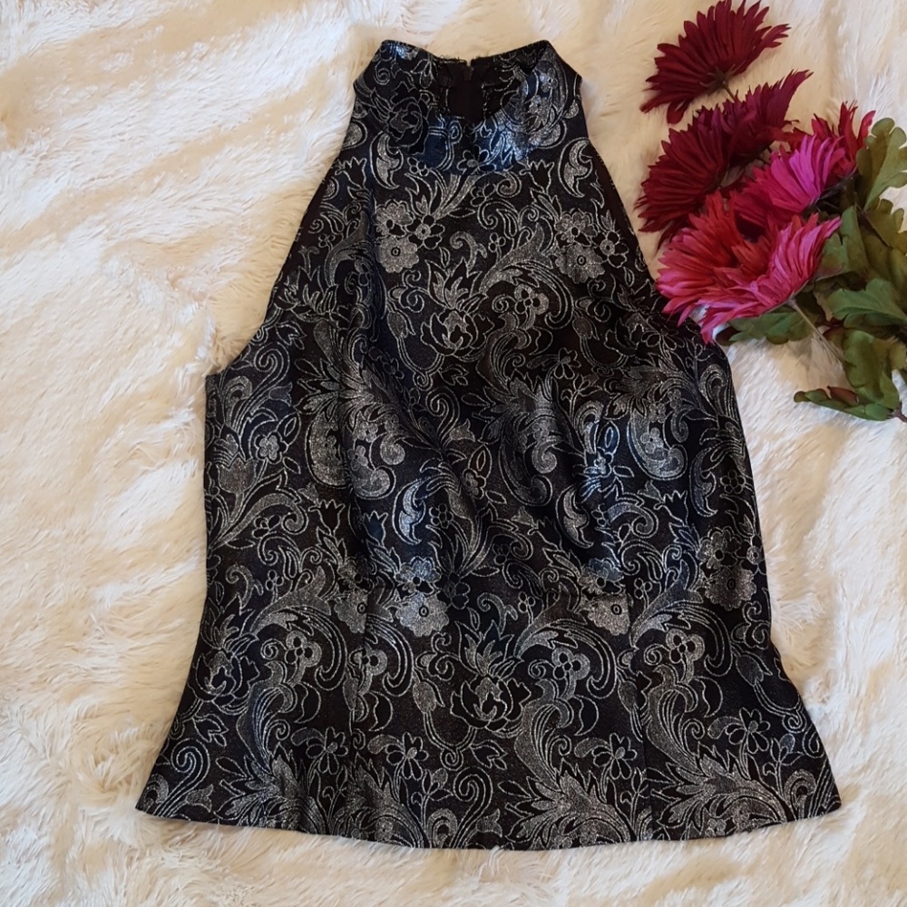 MICHAELANGELO Black and Silver Halter Top