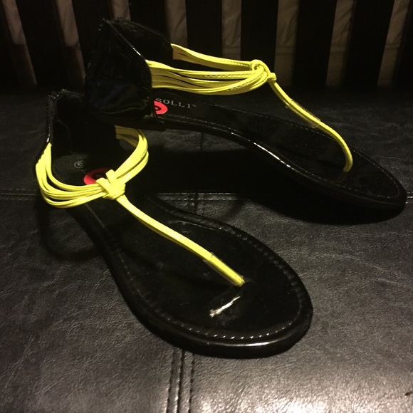 Black and neon yellow sandals