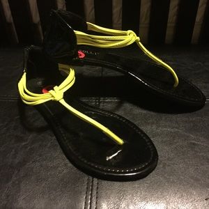 Black and neon yellow sandals