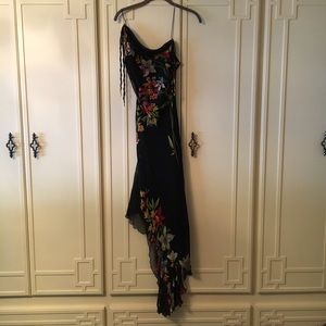Black asymmetrical maxi with floral detail