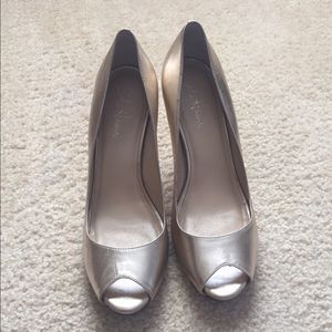 Cole Haan Gold peep toe heels!