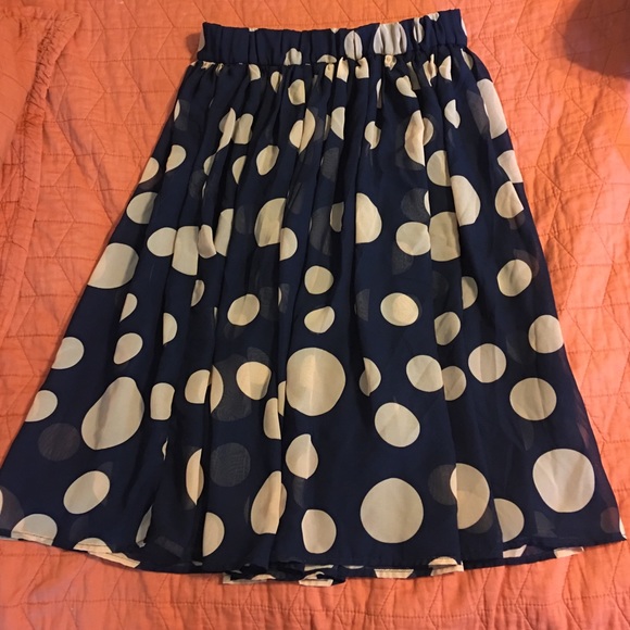 Navy and peach chiffon polka dot skirt