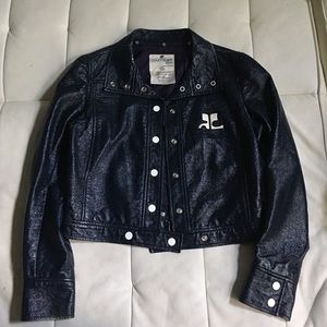 Courreges Vintage Navy Cropped Vinyl Jacket