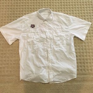 White fishing shirt with ATM logo