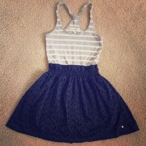 White Gray Navy Striped Crochet Sundress