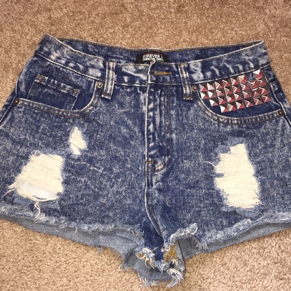 High wasted studded and ripped Jean shorts