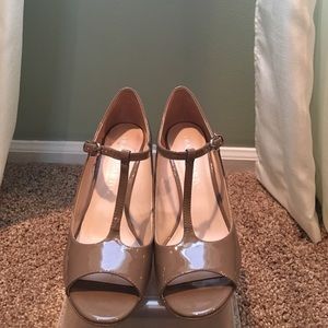 Tan Patent Leather Wedge Heels