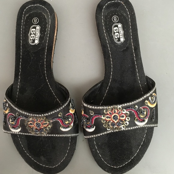 Super Hippie, Casual Black Embellished Sandals