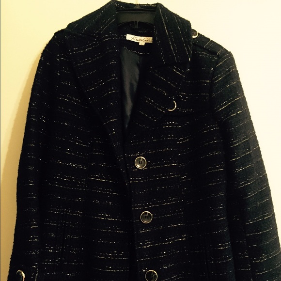 Kenneth Cold Navy Blue Gold Tweed wool blend coat.