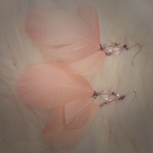 Pale pink feather earrings