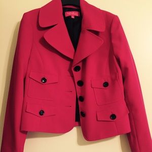 Nine and Co fuchsia pink black button blazer.