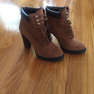 BCBG lace up heeled booties