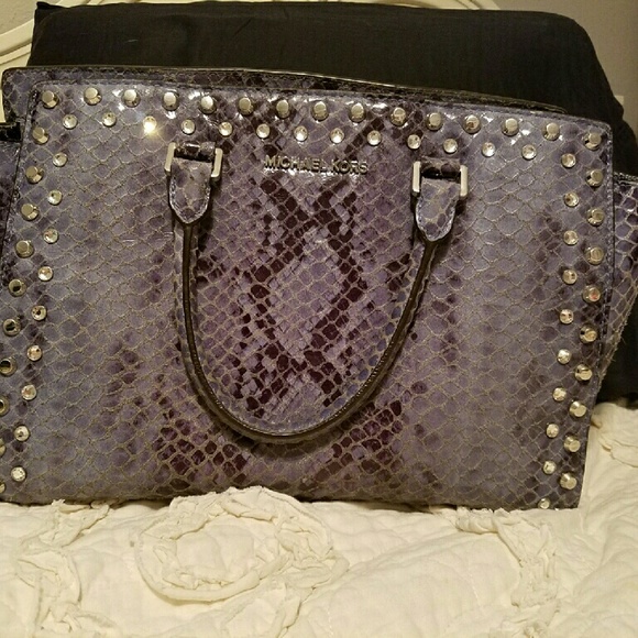 Michael Kors blue snake skin large tote
