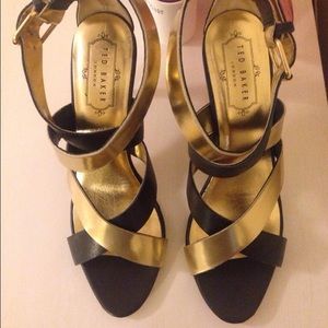 Ted Baker black and gold strappy sandals size 6.5
