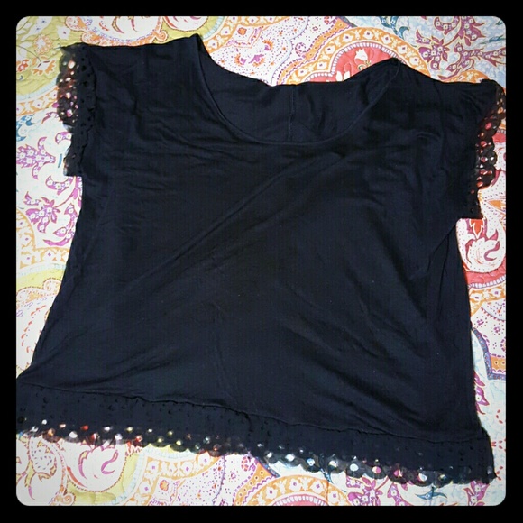 Navy club monaco tshirt with eyelet trim