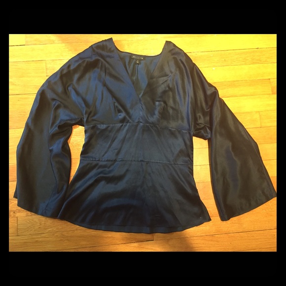 Navy satin kimono style blouse.