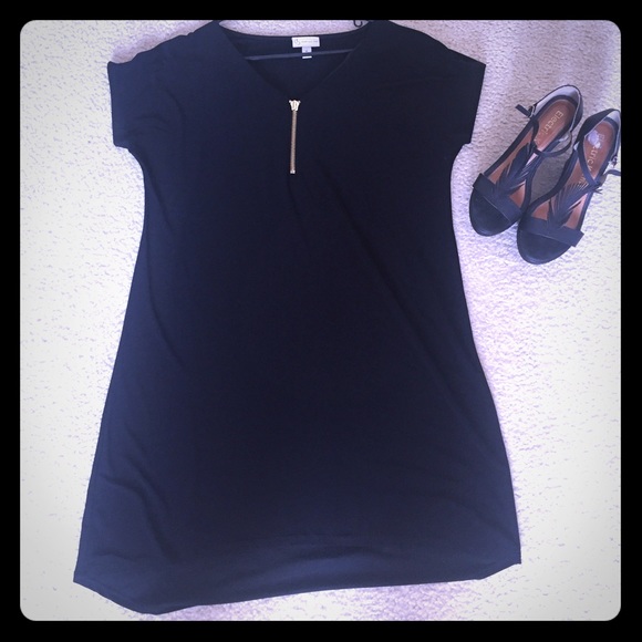 Black dress with gold zipper
