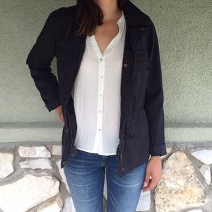 Black/Blue Utility Jacket w/ Pockets & Hidden Hood