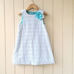 Size 5 white and teal eyelet shift dress