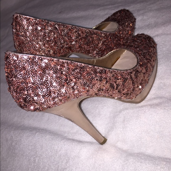 Rose colored sequined heels. Size 7.5