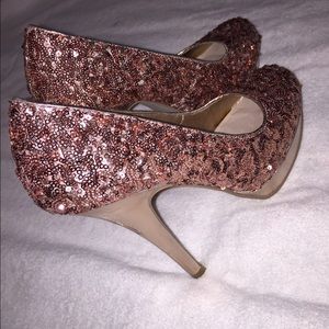 Rose colored sequined heels. Size 7.5