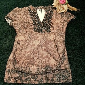 Maurices Pink and Black Floral Ruffled Blouse