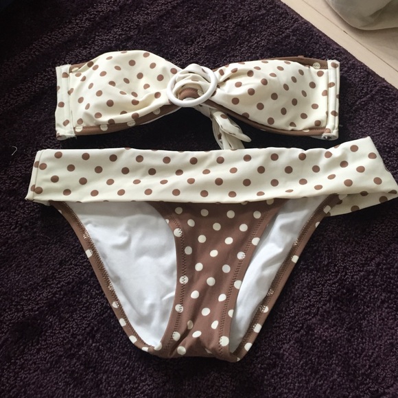 Brown and cream polka dot bathing suit