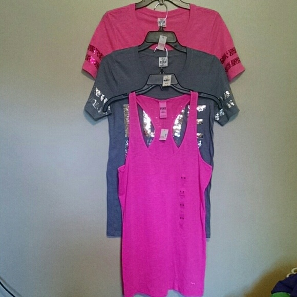 SOLD! of 3 Victoria Secret Pink t-shirts, tank top