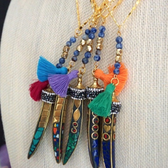 Mosaic Horn Pendant Necklace - Picture 2 of 3