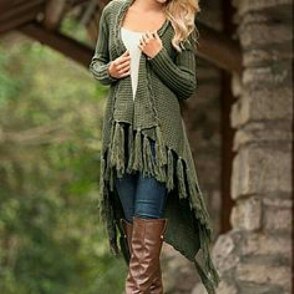 Olive Green Shawl Style Sweater