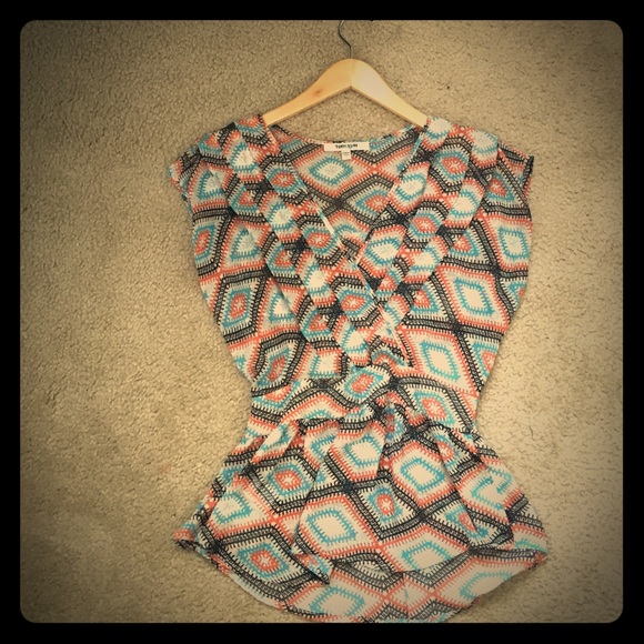 Orange, blue, & black blouse