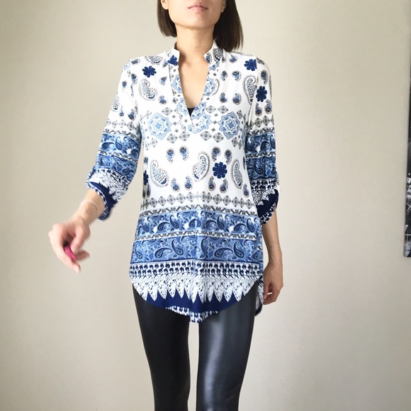 💣SALE White blue tunic top - Picture 2 of 4