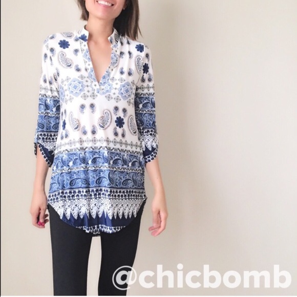 💣SALE White blue tunic top - Picture 3 of 4