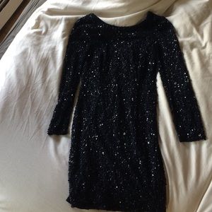 Adrianna Pappell navy sequin long sleeve dress