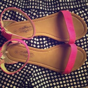 Pink ankle strap flats