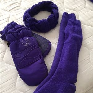 Purple Ski Mittens, Socks & Headband