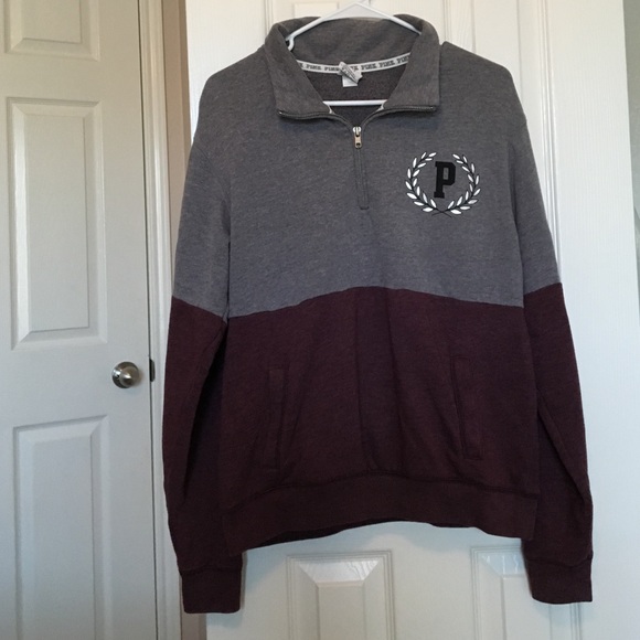 Pink Half Zip Sweatshirt - Burgundy & Grey