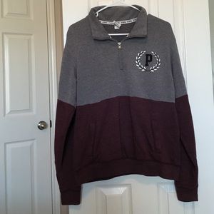 Pink Half Zip Sweatshirt - Burgundy & Grey