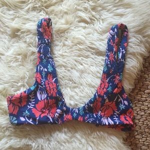 Tori Prayver Seafoam Floral Bikini Top Ruched XS