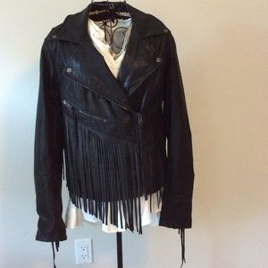 BlankNYC faux leather fringe jacket