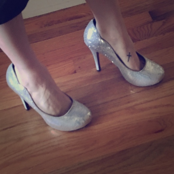 Silver glitter high heels