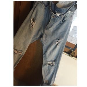 32 waist light wash denim boyfriend jean.