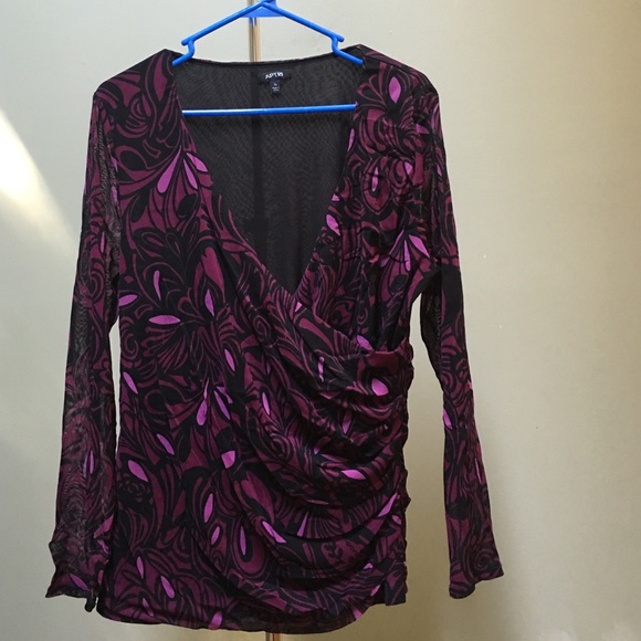 Wrap front blouse with long sheer sleeves