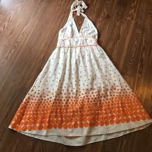 White with orange polka dot halter dress