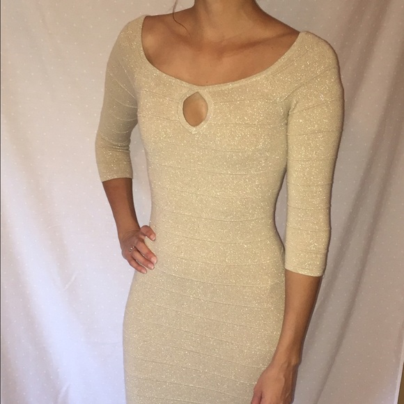 Fitted Shimmery Gold Express Dress